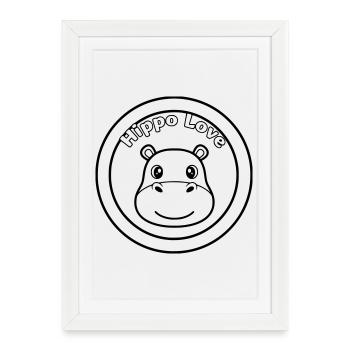 Hippo Love Nilpferd Logo - Affiche encadrée (27 × 37 cm) - blanc - Devant