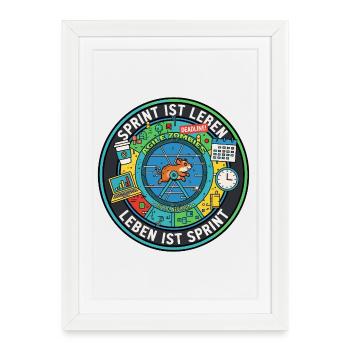 Le sprint, c’est la vie : des zombies agiles dans la roue des hamsters - Affiche encadrée (27 × 37 cm) - blanc - Devant