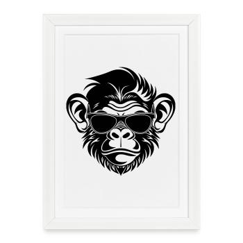 Tête de singe cool avec lunettes de soleil - Affiche encadrée (27 × 37 cm) - blanc - Devant