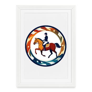 Rider in Star Arch Emblem Equestrian Motif - Framed poster (27 × 37 cm) - white - Front