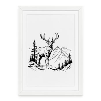 Symbole de la nature de la forêt de cerfs animaux - Affiche encadrée (27 × 37 cm) - blanc - Devant