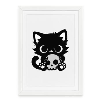 Cute Scary Cat with Skull | Halloween Motif - Framed poster (27 × 37 cm) - white - Front