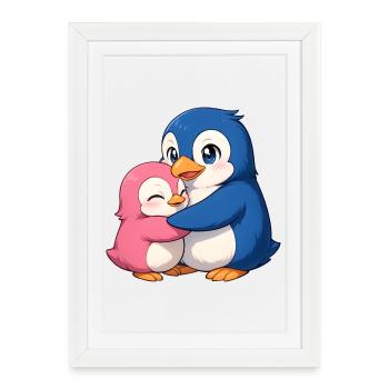 Des amis pingouins câlins - Affiche encadrée (27 × 37 cm) - blanc - Devant