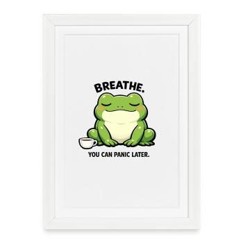 Grenouille à café de la tranquillité - Affiche encadrée (27 × 37 cm) - blanc - Devant
