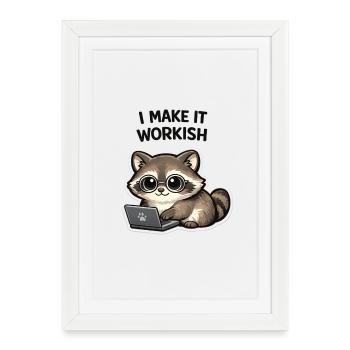 Raton laveur travailleur sur ordinateur portable - Affiche encadrée (27 × 37 cm) - blanc - Devant