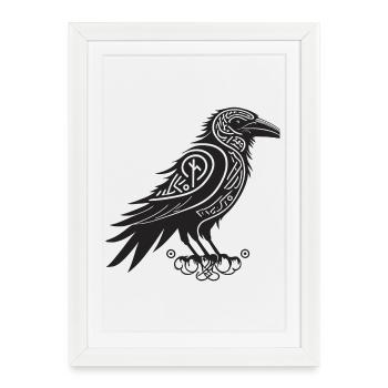Raven Tribal Noir - Affiche encadrée (27 × 37 cm) - blanc - Devant