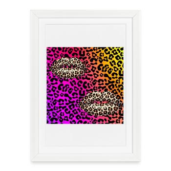 Leopard Lips on Neon Gradient - Framed poster (27 × 37 cm) - white - Front