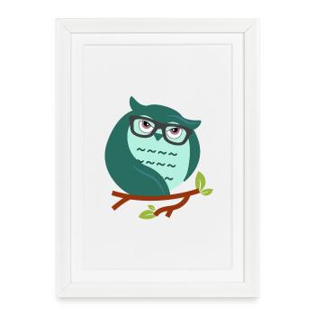 Hibou cartoon à lunettes chic - Affiche encadrée (27 × 37 cm) - blanc - Devant