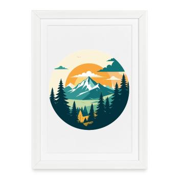 Mountains Mountain Forest High Mountain Hiking Circle Motif - Framed poster (27 × 37 cm) - white - Front