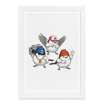 Ambiance de rue Bird Crew - Affiche encadrée (27 × 37 cm) - blanc - Devant