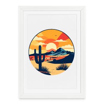 Panorama désertique Soleil rouge Motif paysager désertique - Affiche encadrée (27 × 37 cm) - blanc - Devant