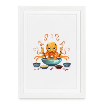 Petit tentacule dans une soupe ramen - Affiche encadrée (27 × 37 cm) - blanc - Devant