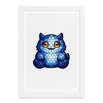 Œil bleu de chat mosaïque - Affiche encadrée (27 × 37 cm) - blanc - Devant