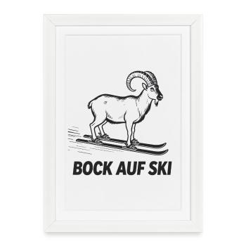 Un bouquetin drôle pour les skieurs - Affiche encadrée (27 × 37 cm) - blanc - Devant