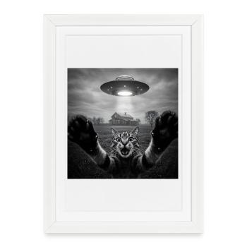 Funny UFO Space Cat Alien Design - Framed poster (27 × 37 cm) - white - Front