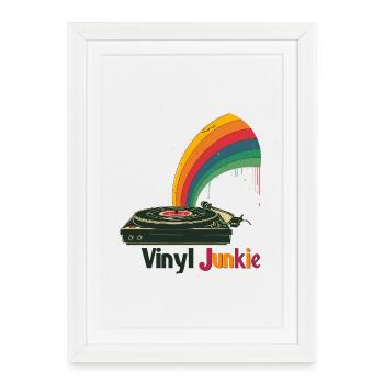Design de platine tournante rétro Vinyl Junkie - Affiche encadrée (27 × 37 cm) - blanc - Devant