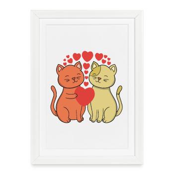 Deux chats sincères s’embrassent - Affiche encadrée (27 × 37 cm) - blanc - Devant