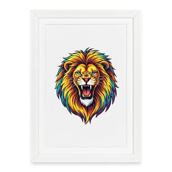 Explosion de Lion Arc-en-ciel Néon - Affiche encadrée (27 × 37 cm) - blanc - Devant