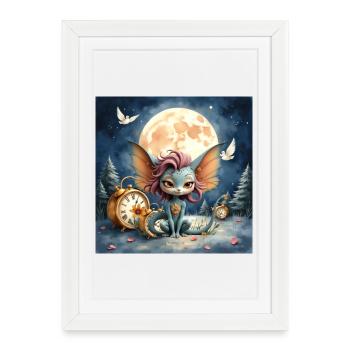 Fée de la Nuit aux ailes lunaires - Affiche encadrée (27 × 37 cm) - blanc - Devant