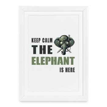 Stay calm, the elephant is here - Framed poster (27 × 37 cm) - white - Front
