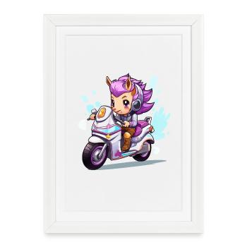 Héroïne moto Chibi - Affiche encadrée (27 × 37 cm) - blanc - Devant