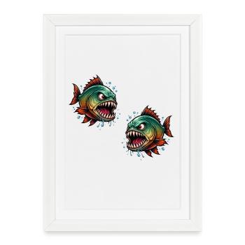 Chasseur en haute mer Piranha - Affiche encadrée (27 × 37 cm) - blanc - Devant