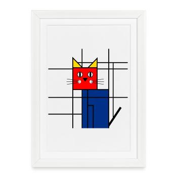 Abstract Cat Art - Geometric Mondrian - Framed poster (27 × 37 cm) - white - Front