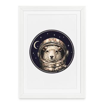 Moutons astronautes en orbite - Affiche encadrée (27 × 37 cm) - blanc - Devant