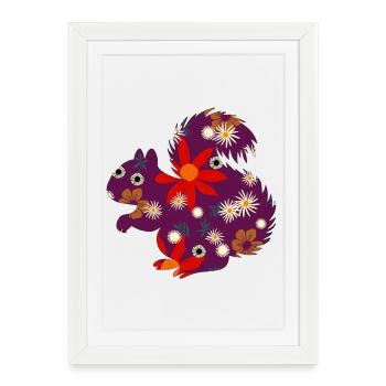 Floral Squirrel Pattern - Framed poster (27 × 37 cm) - white - Front