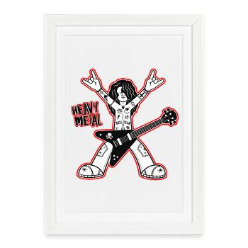 Guitariste de dessin animé Heavy Metal - Affiche encadrée (27 × 37 cm) - blanc - Devant