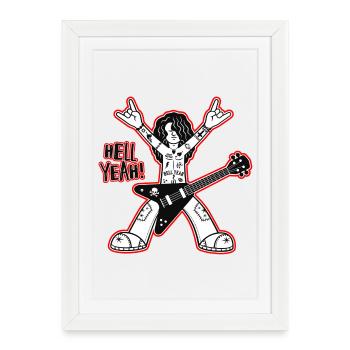 Hell Yeah Cartoon Rock Guitarist - Framed poster (27 × 37 cm) - white - Front