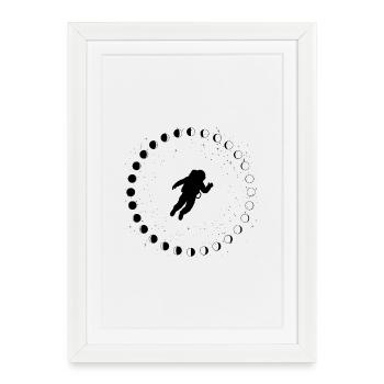 Astronaute avec phases lunaires et étoiles - Affiche encadrée (27 × 37 cm) - blanc - Devant