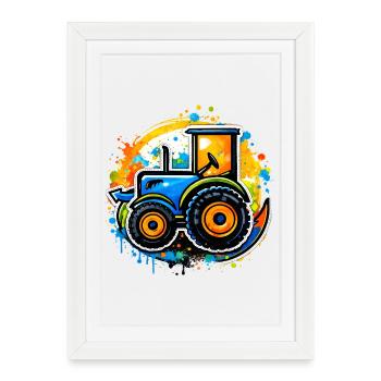 Colorful tractor in graffiti style - Framed poster (27 × 37 cm) - white - Front