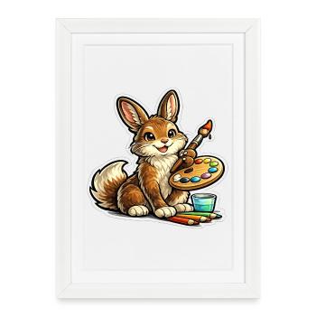 Artiste lapin avec palette - Affiche encadrée (27 × 37 cm) - blanc - Devant