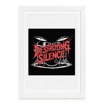 Destruction du silence Graffiti de batterie - Affiche encadrée (27 × 37 cm) - blanc - Devant