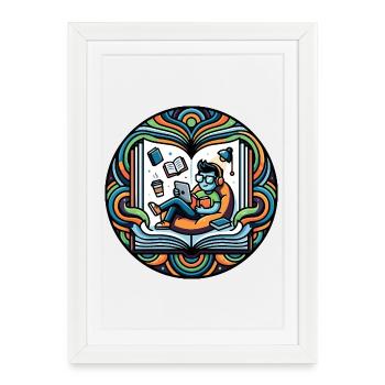 Monde du Livre dans le Cosmos Couleur Rat de Bibliothèque Rat de Bibliothèque - Affiche encadrée (27 × 37 cm) - blanc - Devant
