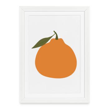 Orange minimaliste avec feuille - Affiche encadrée (27 × 37 cm) - blanc - Devant