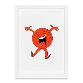 Mascotte de basket rieur - Affiche encadrée (27 × 37 cm) - blanc - Devant