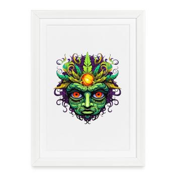 Masque psychédélique visage avec couronne de soleil - Affiche encadrée (27 × 37 cm) - blanc - Devant