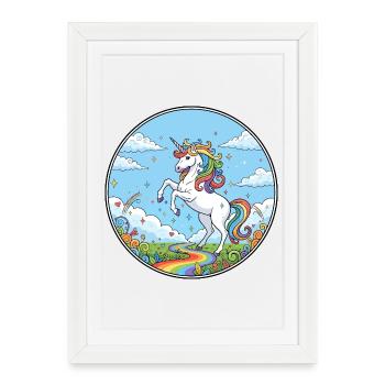 Rainbow River Unicorn Colorful Dreamland Motif - Framed poster (27 × 37 cm) - white - Front