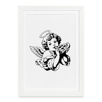 Pizza Angel – Chérubin avec une part de pizza - Affiche encadrée (27 × 37 cm) - blanc - Devant