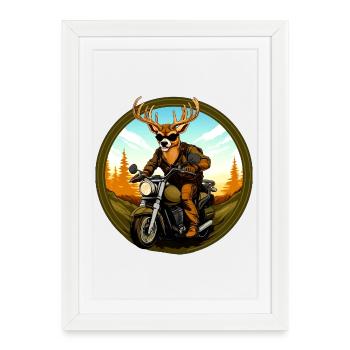 Cerf à moto - Affiche encadrée (27 × 37 cm) - blanc - Devant