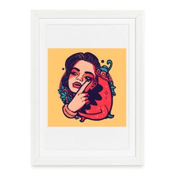 Pop Art Woman and Fantasy Creature - Framed poster (27 × 37 cm) - white - Front