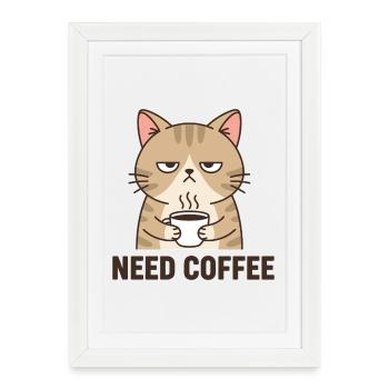 Coffee Angry Cat - Framed poster (27 × 37 cm) - white - Front