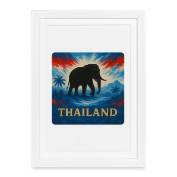 Design de voyage d’éléphant en Thaïlande - Affiche encadrée (27 × 37 cm) - blanc - Devant