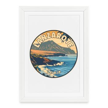 Explorez Lanzarote en Espagne Îles Canaries anciennes - Affiche encadrée (27 × 37 cm) - blanc - Devant