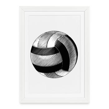 Volleyball Black and White Drawing - Framed poster (27 × 37 cm) - white - Front