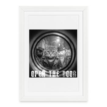 Porte sur Cats Noir - Affiche encadrée (27 × 37 cm) - blanc - Devant