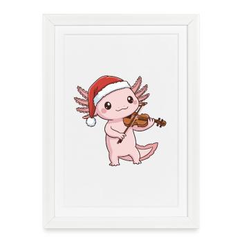 Christmas Axolotl Fish Playing Violin Art - Framed poster (27 × 37 cm) - white - Front
