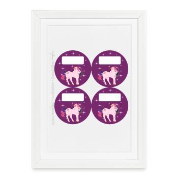 DIY Schulaufkleber Set - Fantasy Einhorn lila - 4 - Gerahmtes Poster (27 × 37 cm) - Weiß - Vorne